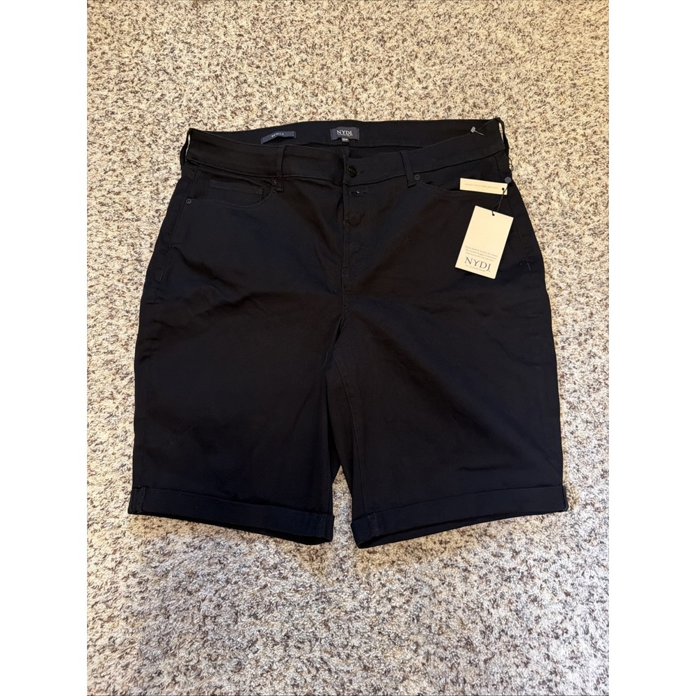 NYDJ New Shorts Womens Sz 16W Black Bermuda Stretch Slimming Denim HighRise Cuff